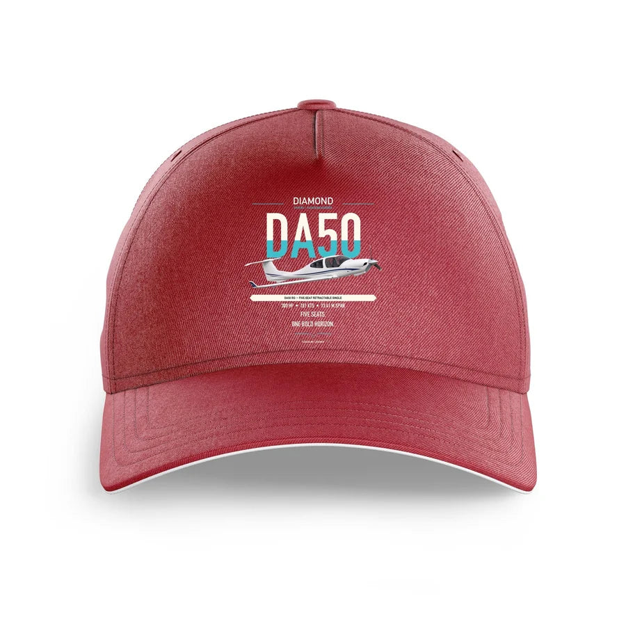 Diamond DA50 RG design on dark red printed hat