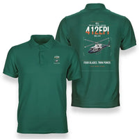 Thumbnail for Bell 412EPI design on green double-side polo t-shirt, double-side print