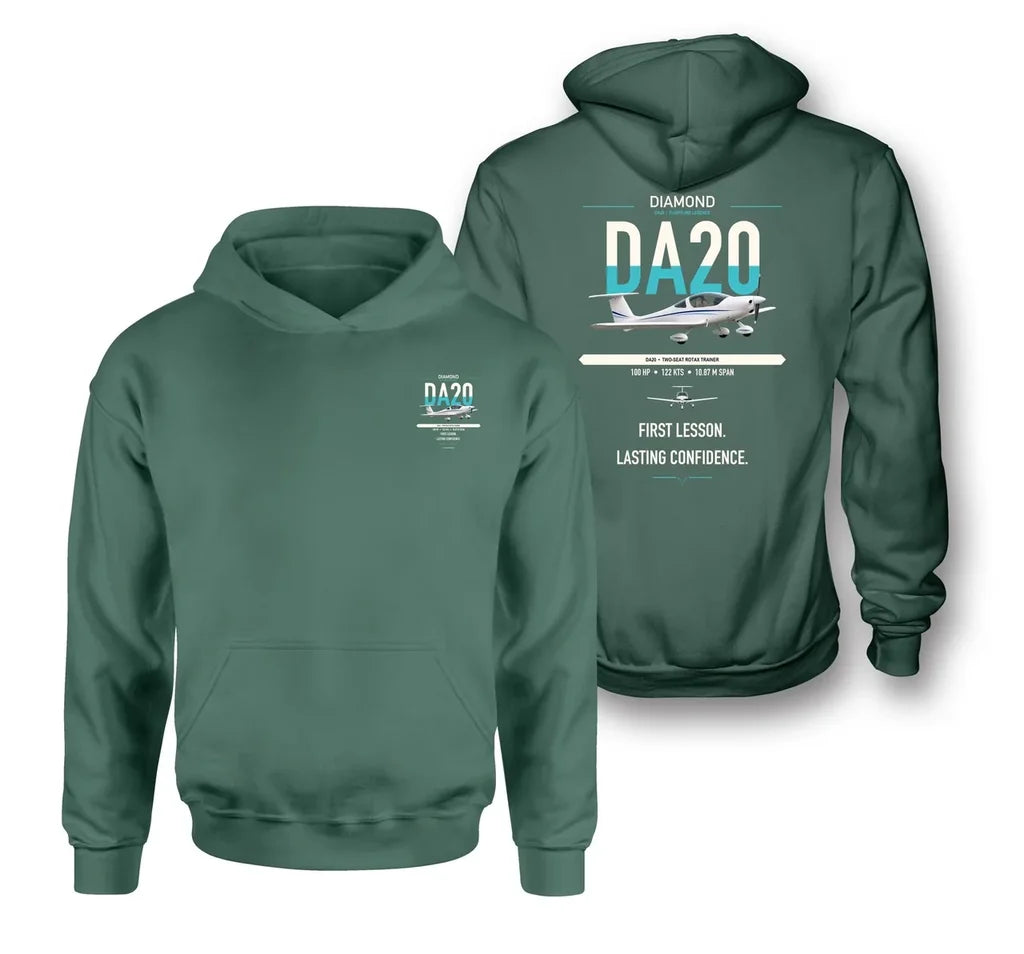 Diamond DA20 design on green double-side hoodie, double-side print