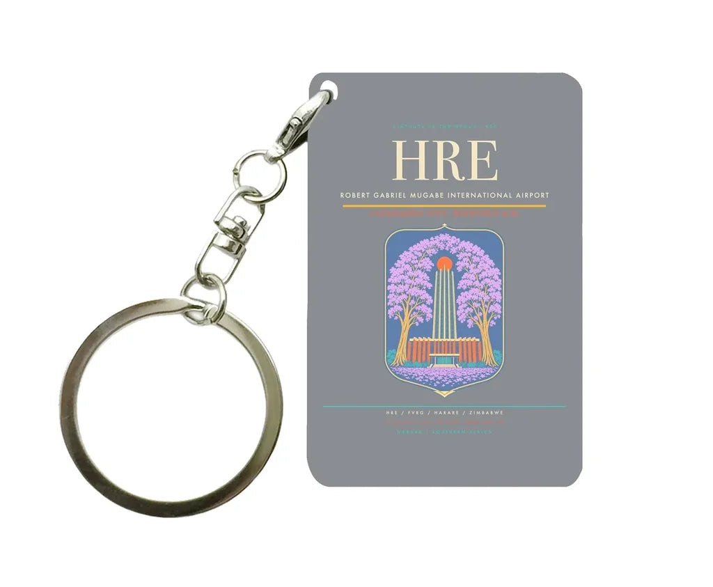 Robert Gabriel Mugabe International Airport HRE Key Chain design on gray key chain