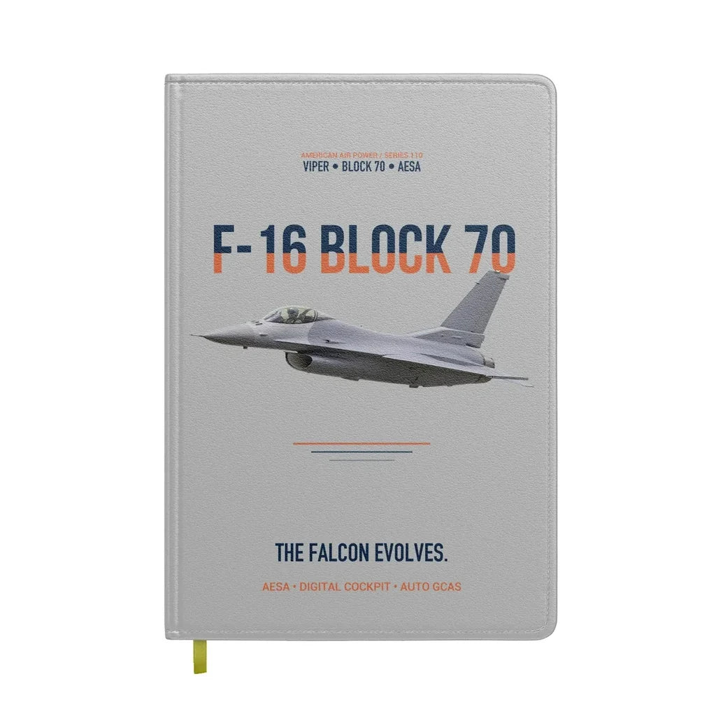 F-16 Block 70 The Falcon Evolves design on light gray notebook