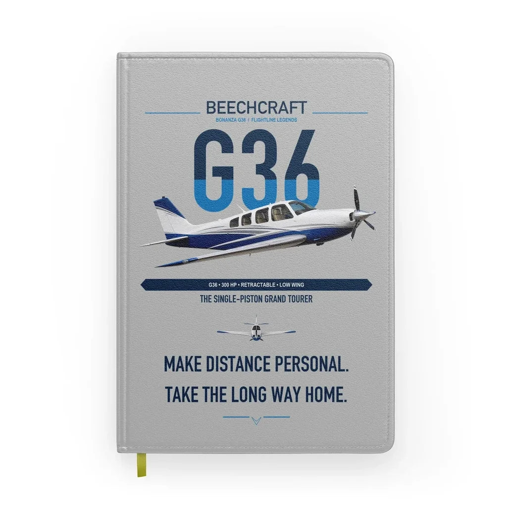 Beechcraft Bonanza G36 design on light gray notebook