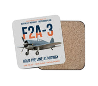 Thumbnail for F2A-3 Buffalo Hold the Line at Midway design on light gray 1 piece coaster