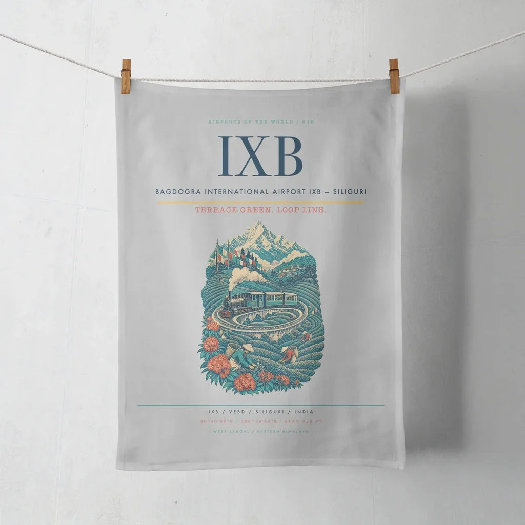 Bagdogra International Airport (IXB) design on light gray towel