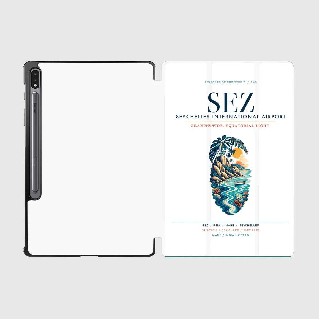 Seychelles International Airport (SEZ) design on white samsung tablet tablet case