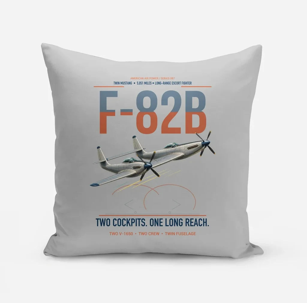 F-82B Twin Mustang design on light gray pillow