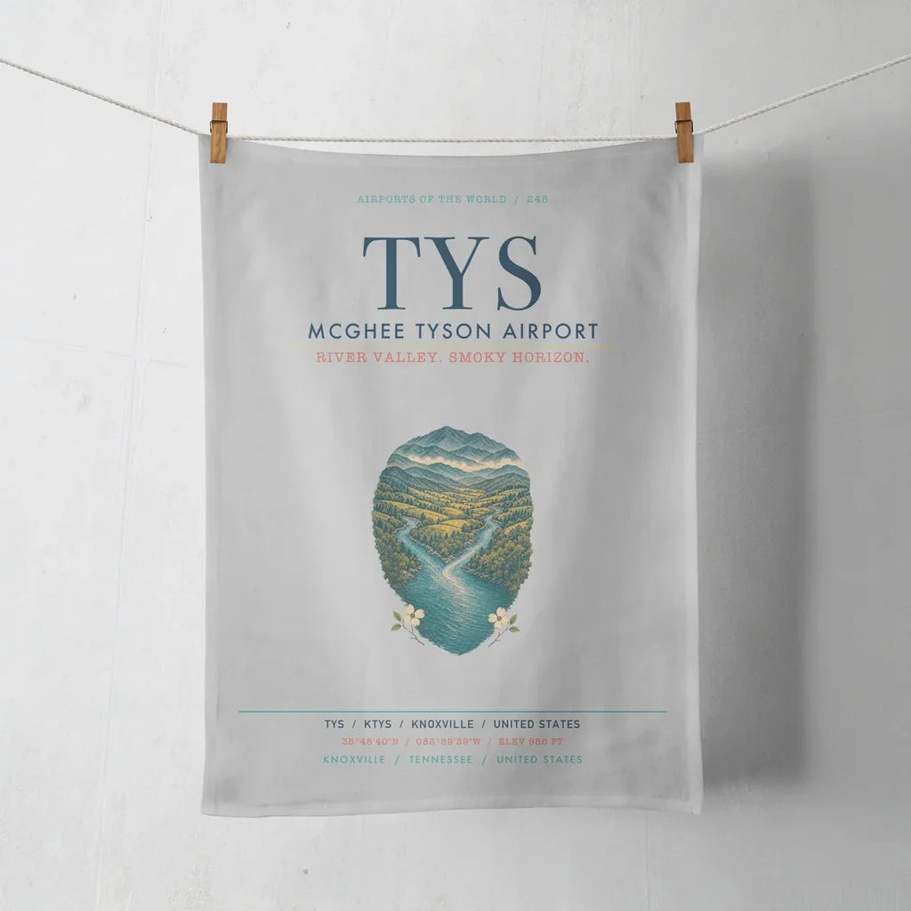 McGhee Tyson Airport Knoxville (TYS) design on light gray towel