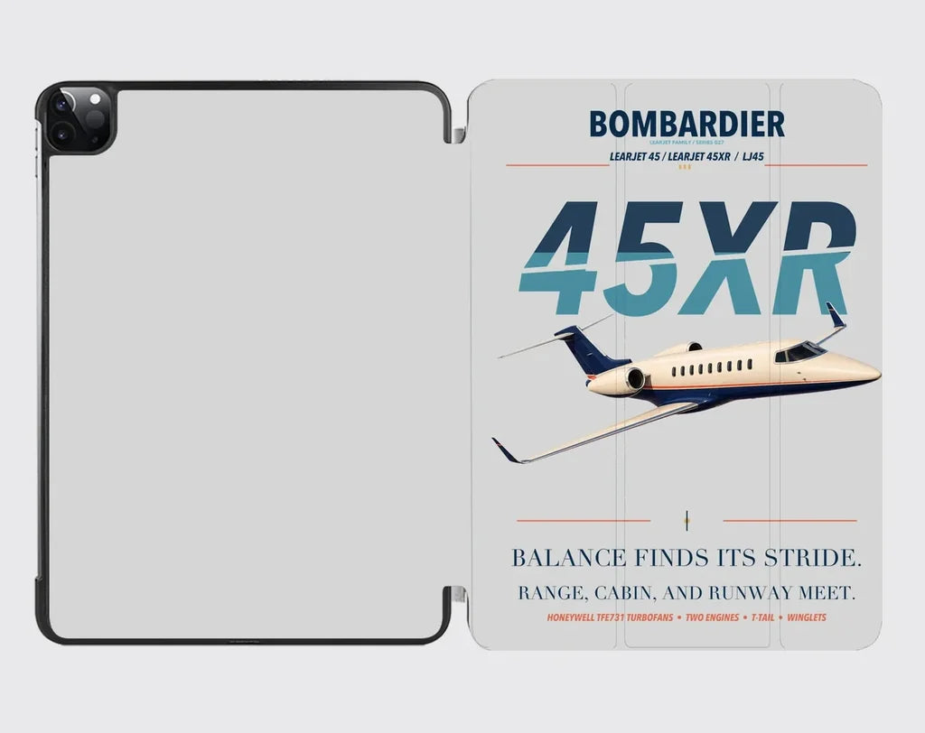 Bombardier Learjet 45XR design on light gray ipad tablet case