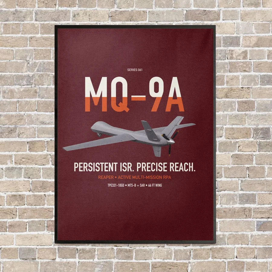 MQ-9A Reaper vertical canvas print - framed - dark red background