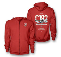 Thumbnail for Cessna 182 Skylane design on red premium zipped hoodie, double-side print