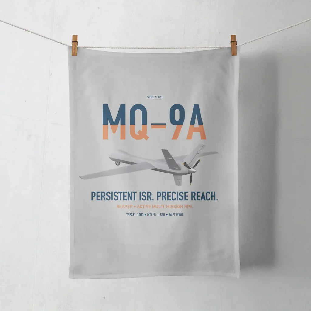 MQ-9A Reaper design on light gray towel