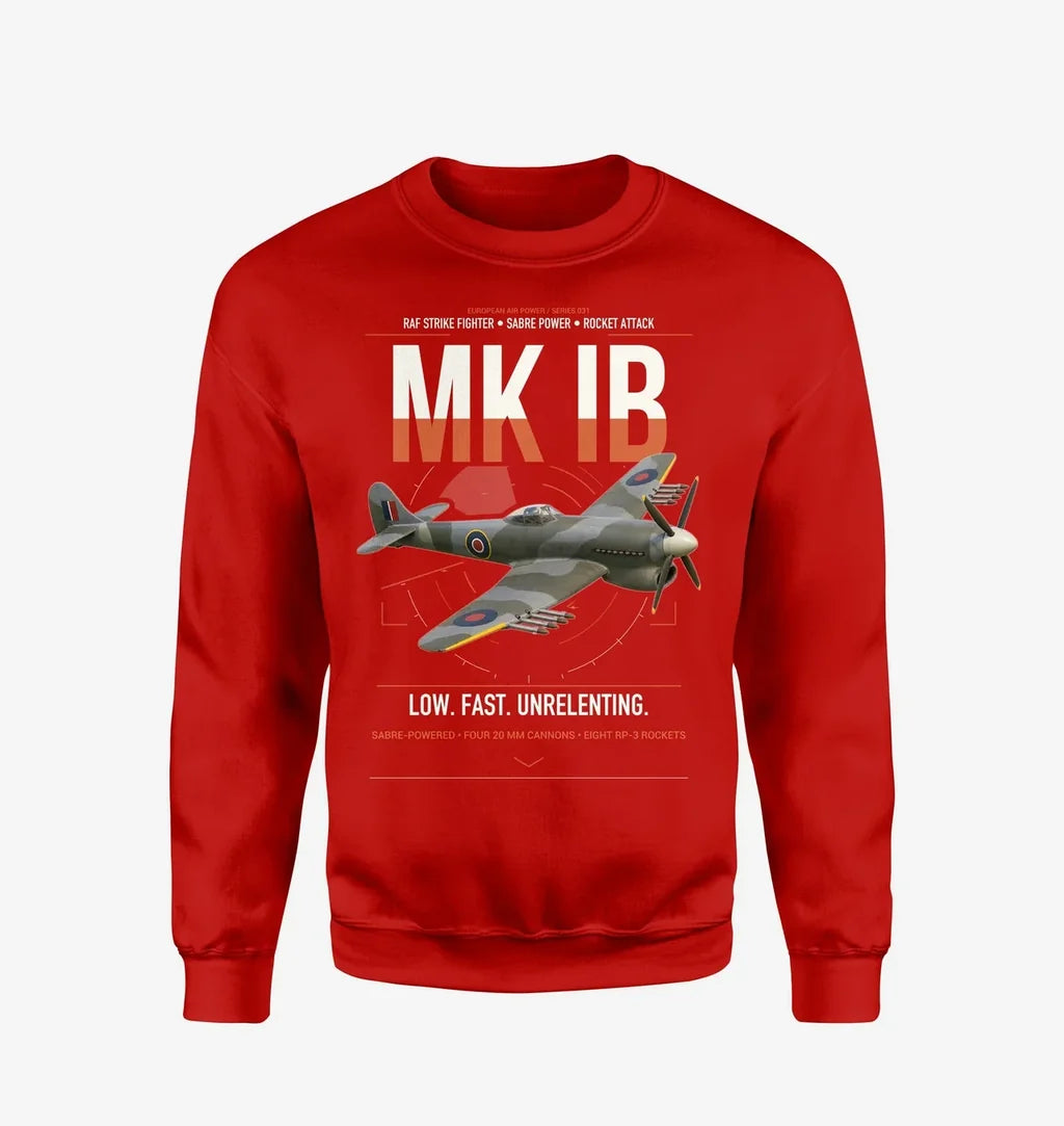 Hawker Typhoon Mk IB design on red sweatshirt