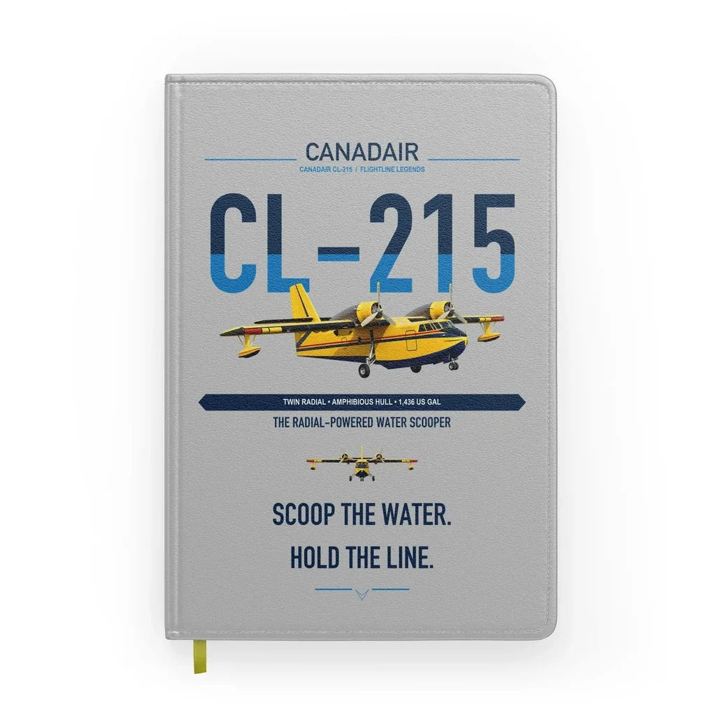 Canadair CL-215 design on light gray notebook