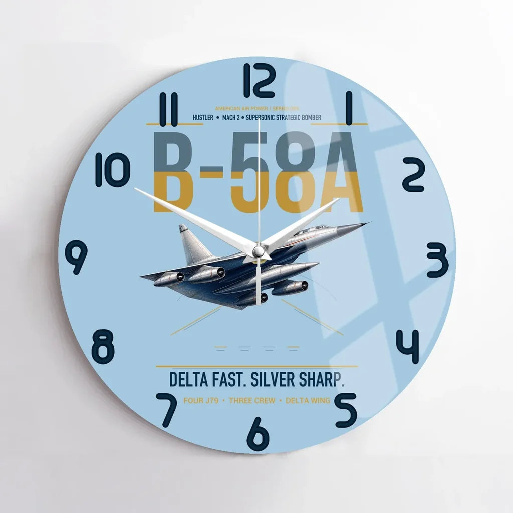 B-58A Hustler design on light blue no frame wall clock