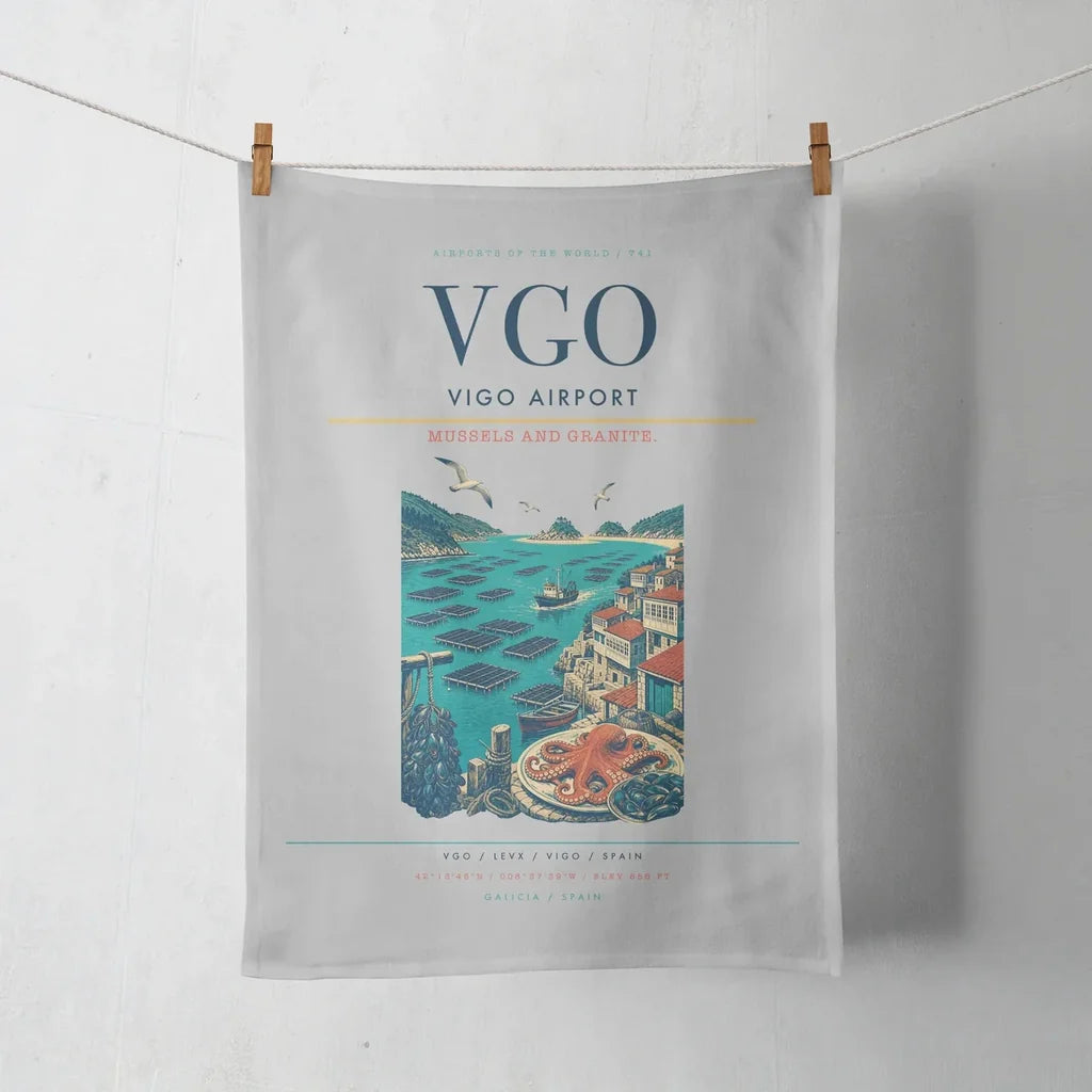 Vigo Airport (VGO) design on light gray towel