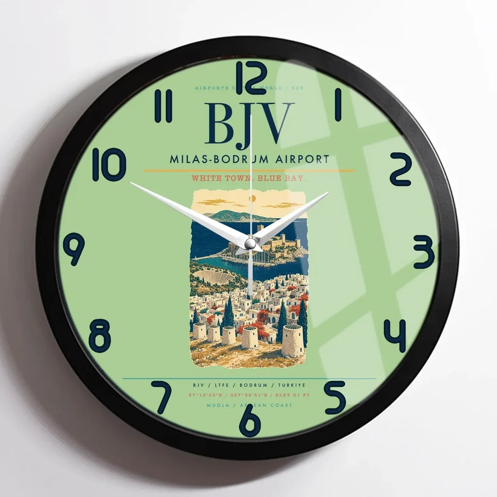 Milas-Bodrum Airport BJV Wall-Clock Framed - Light Green