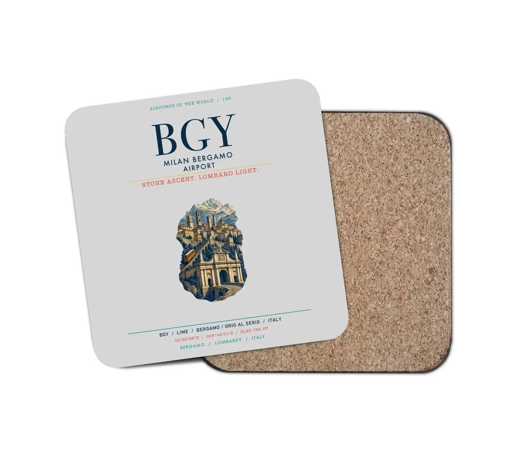 Milan Bergamo Airport (BGY) design on light gray 1 piece coaster