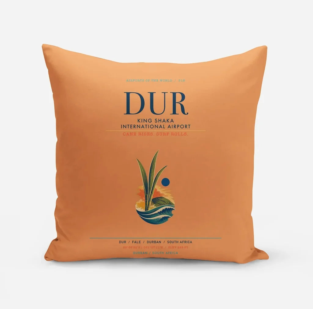 King Shaka International Airport (DUR) design on orange pillow