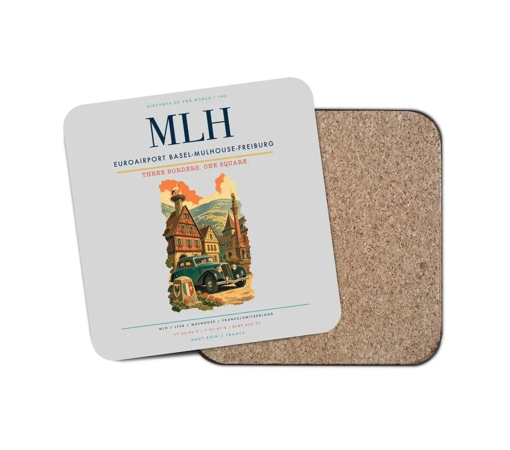 EuroAirport Basel-Mulhouse-Freiburg (MLH) design on light gray 1 piece coaster