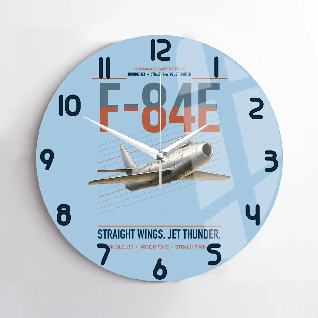 F-84E Thunderjet design on light blue no frame wall clock