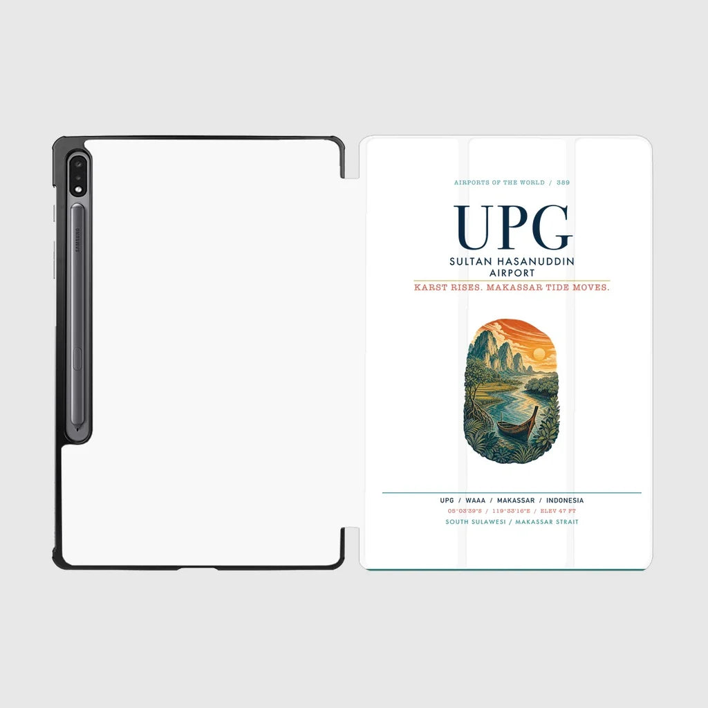 Sultan Hasanuddin Airport (UPG) design on white samsung tablet tablet case