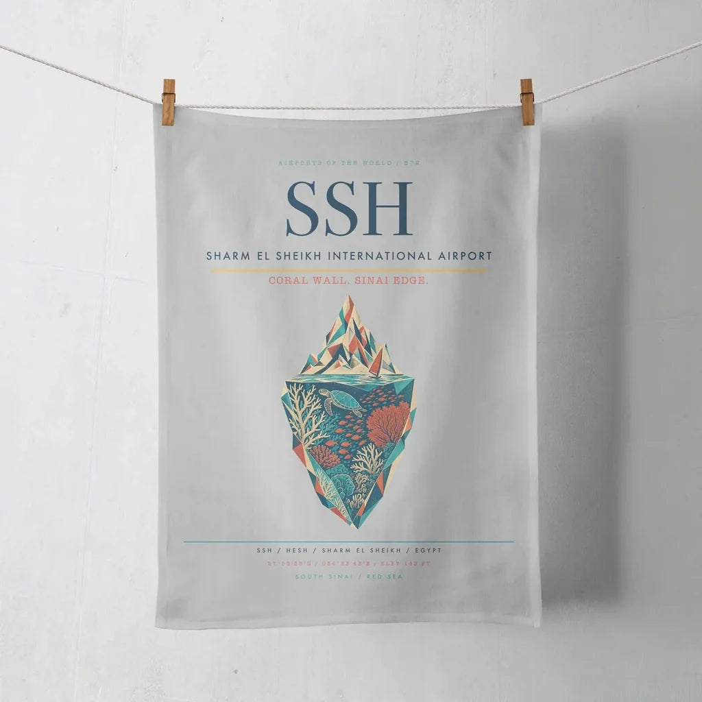 Sharm El Sheikh International Airport (SSH) design on light gray towel