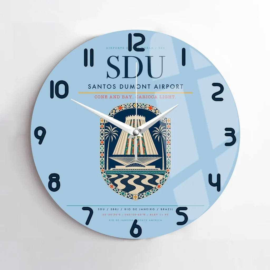 Santos Dumont Airport (SDU) design on light blue no frame wall clock