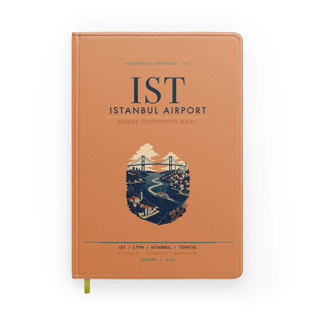 Istanbul Airport (IST) design on orange notebook