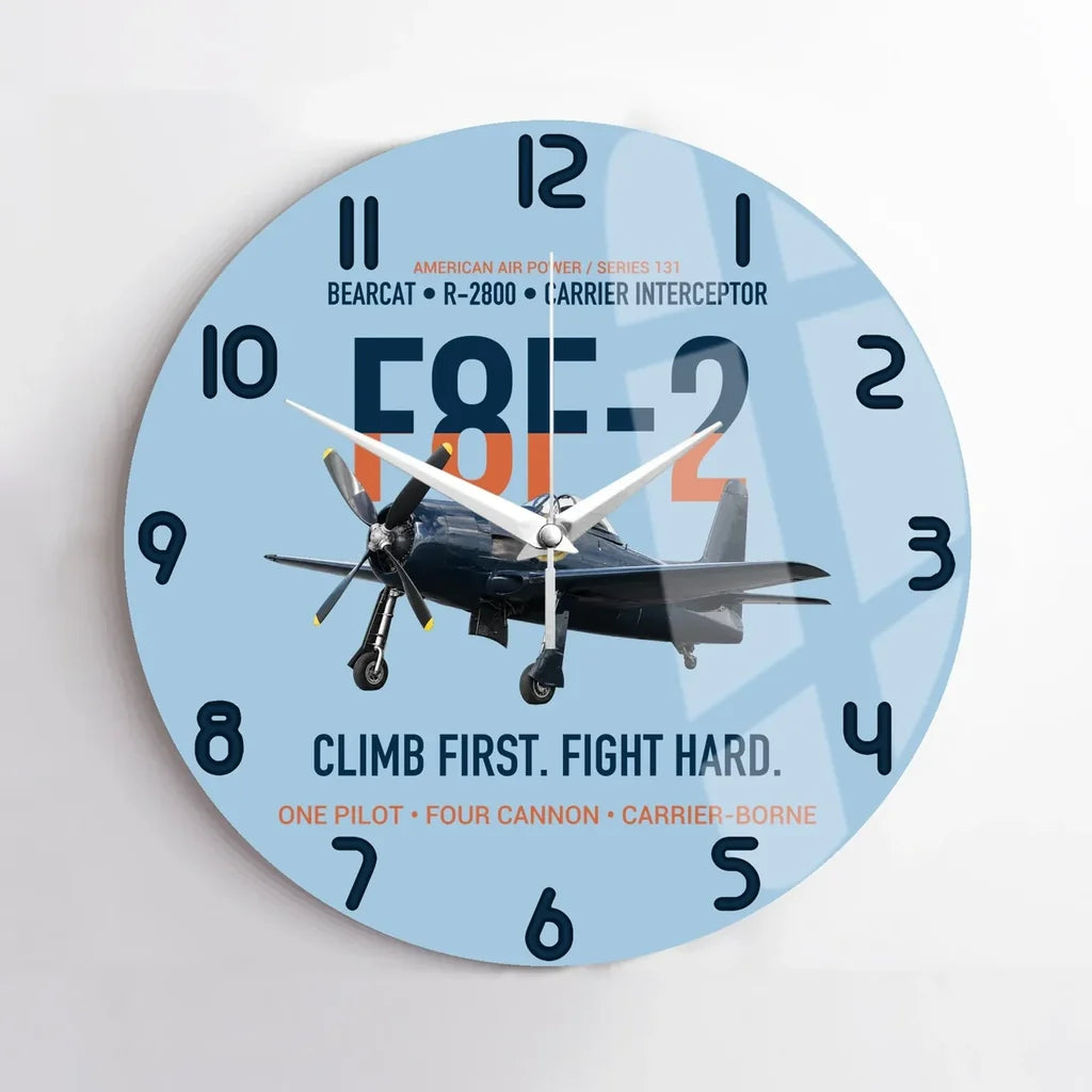 F8F-2 Bearcat Climb First Fight Hard design on light blue no frame wall clock