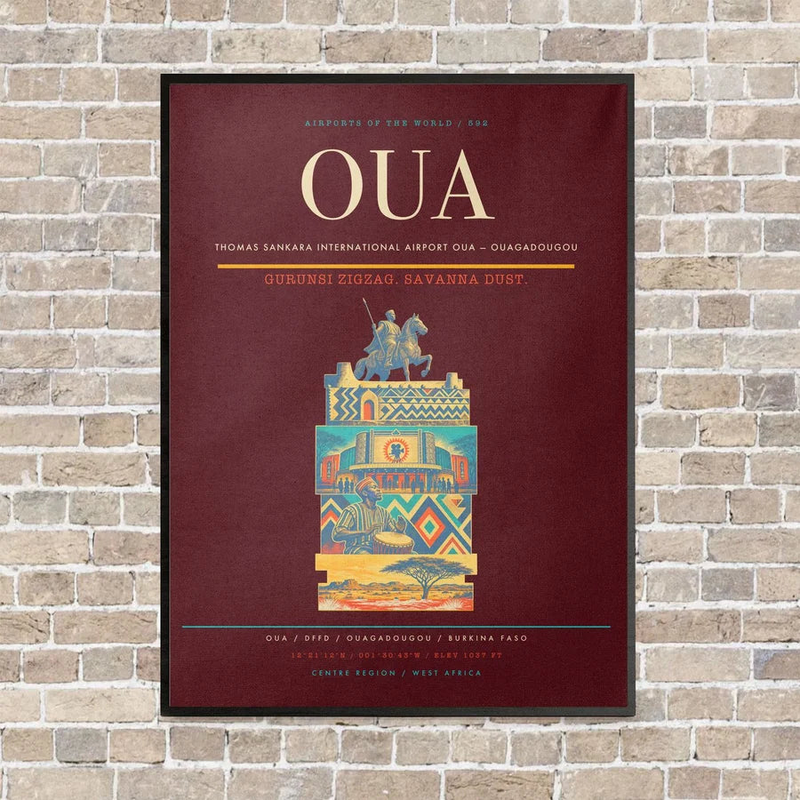 Thomas Sankara International Airport OUA — Ouagadougou vertical canvas print - framed - dark red background