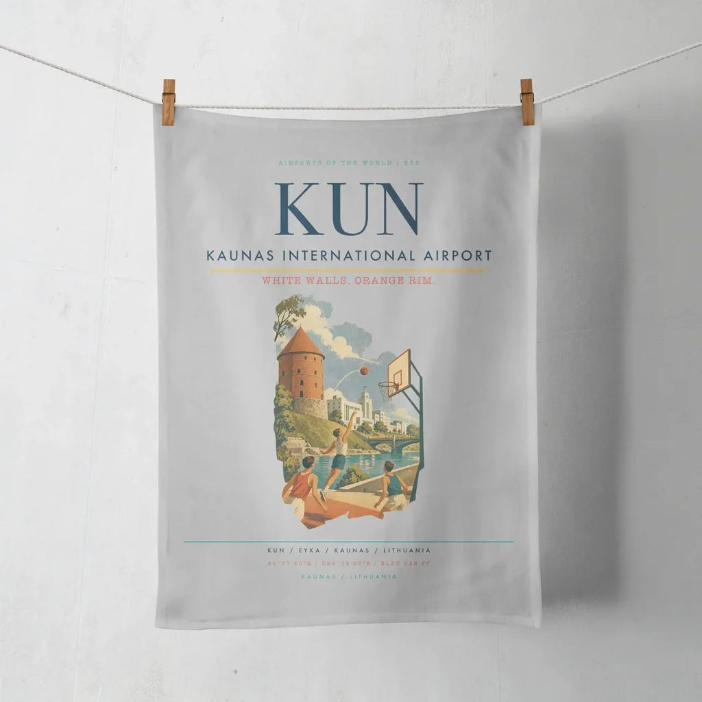 Kaunas International Airport (KUN) design on light gray towel