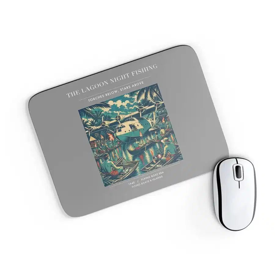 VINTAGE G4407 - The Lagoon Night Fishing - Designed Mouse Pads design on gray rectangle