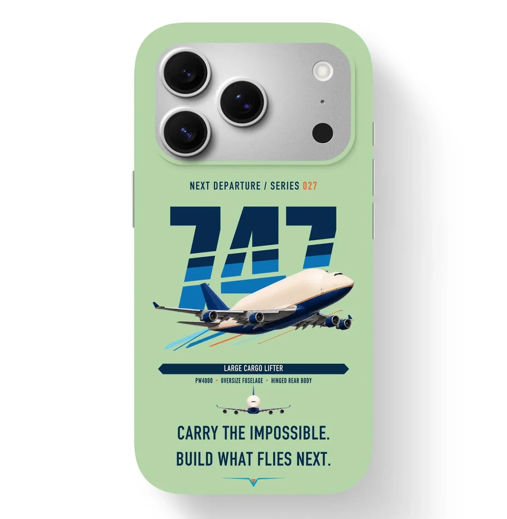 Boeing 747-400 Dreamlifter design on light green magsafe iphone case