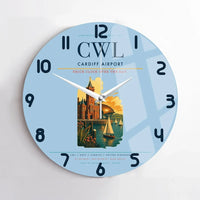 Thumbnail for Cardiff Airport (CWL) design on light blue no frame wall clock