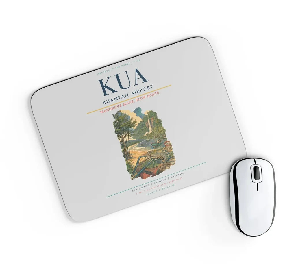 Kuantan Airport (KUA) design on light gray rectangle mouse pad