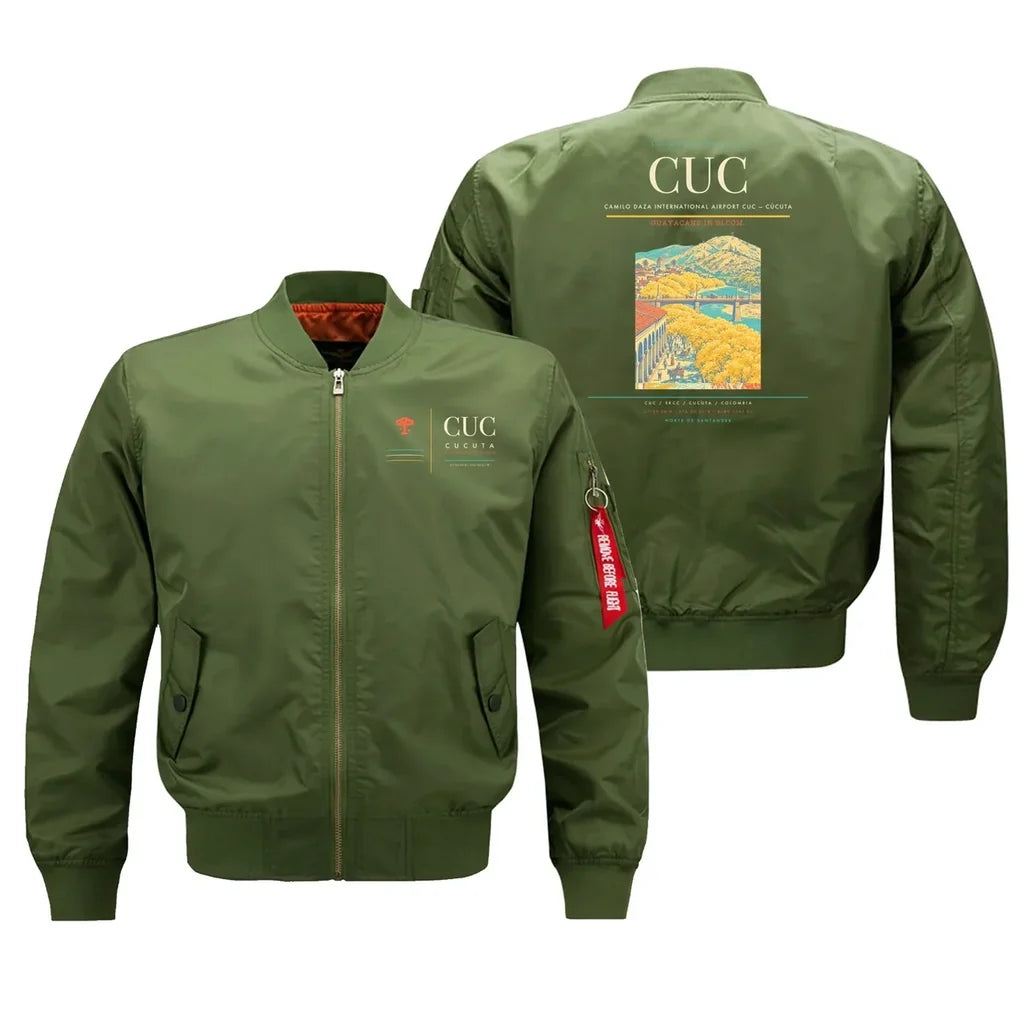 Camilo Daza International Airport (CUC) design on green bomber jacket