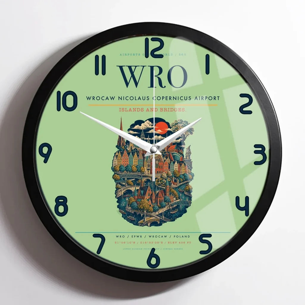 Wrocaw Nicolaus Copernicus Airport WRO Wall-Clock Framed - Light Green