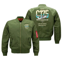 Thumbnail for Cessna 175 Skylark design on green bomber jacket, double-side print