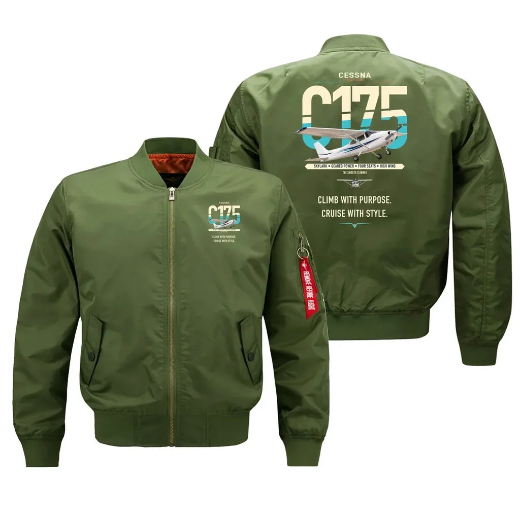 Cessna 175 Skylark design on green bomber jacket, double-side print