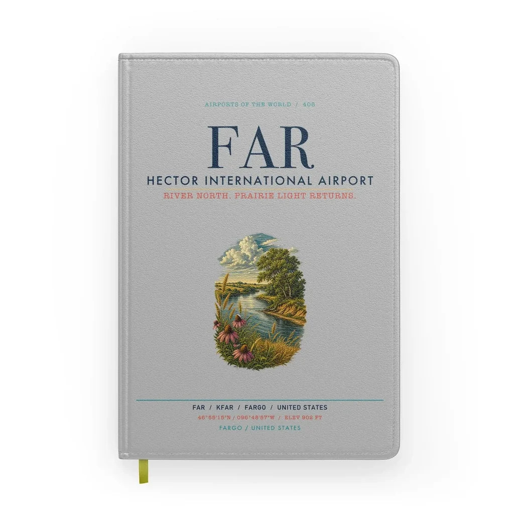 Hector International Airport (FAR) design on light gray notebook