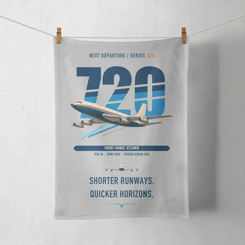 Boeing 720B design on light gray towel