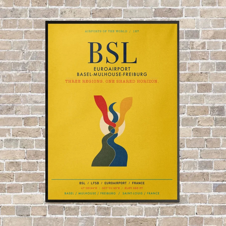 EuroAirport Basel-Mulhouse-Freiburg BSL vertical canvas print - framed - yellow background