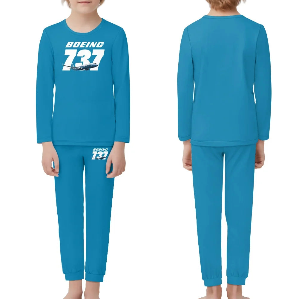Super Boeing 737+Text children pajamas - Light Blue