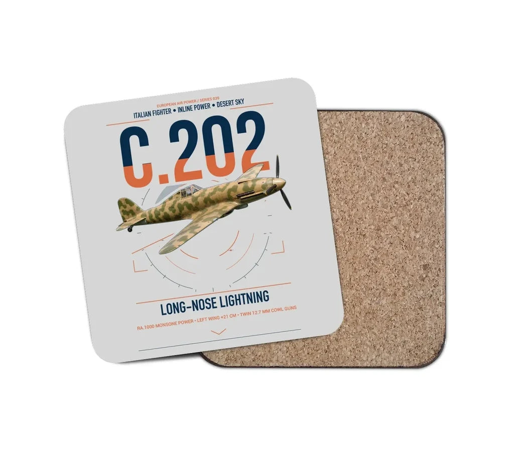 Macchi C.202 Folgore design on light gray 1 piece coaster