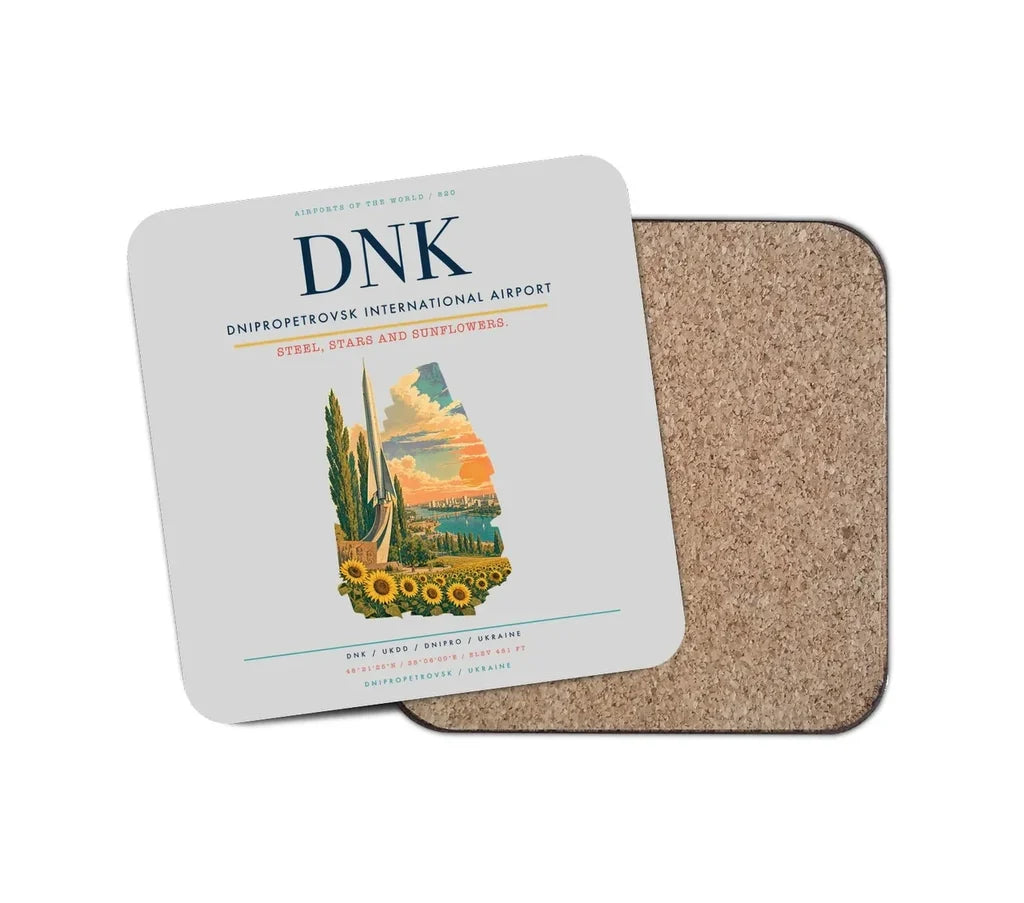 Dnipropetrovsk International Airport (DNK) design on light gray 1 piece coaster
