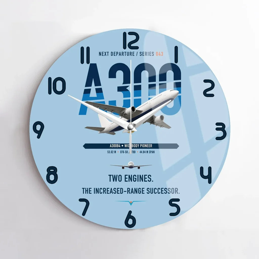 Airbus A300B4 design on light blue no frame wall clock