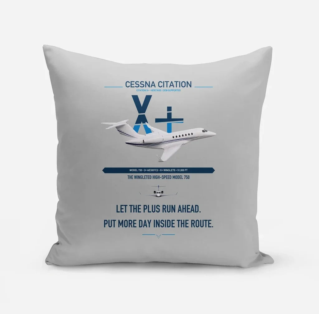 Cessna Citation X+ design on light gray pillow
