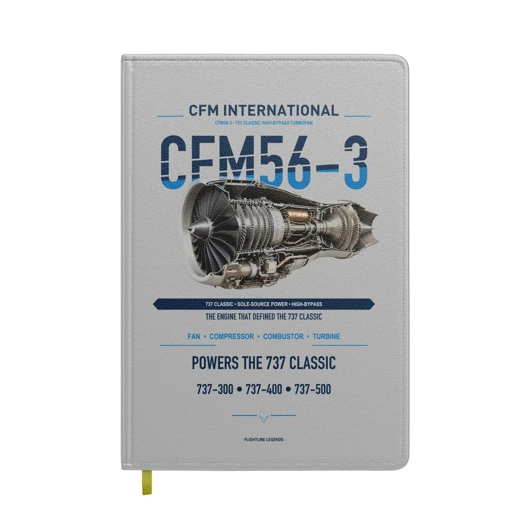 CFM56-3 design on light gray notebook