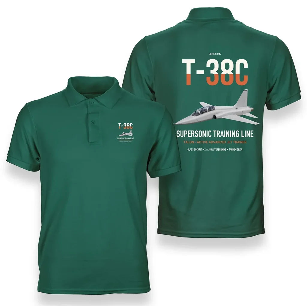 T-38C Talon design on green double-side polo t-shirt, double-side print