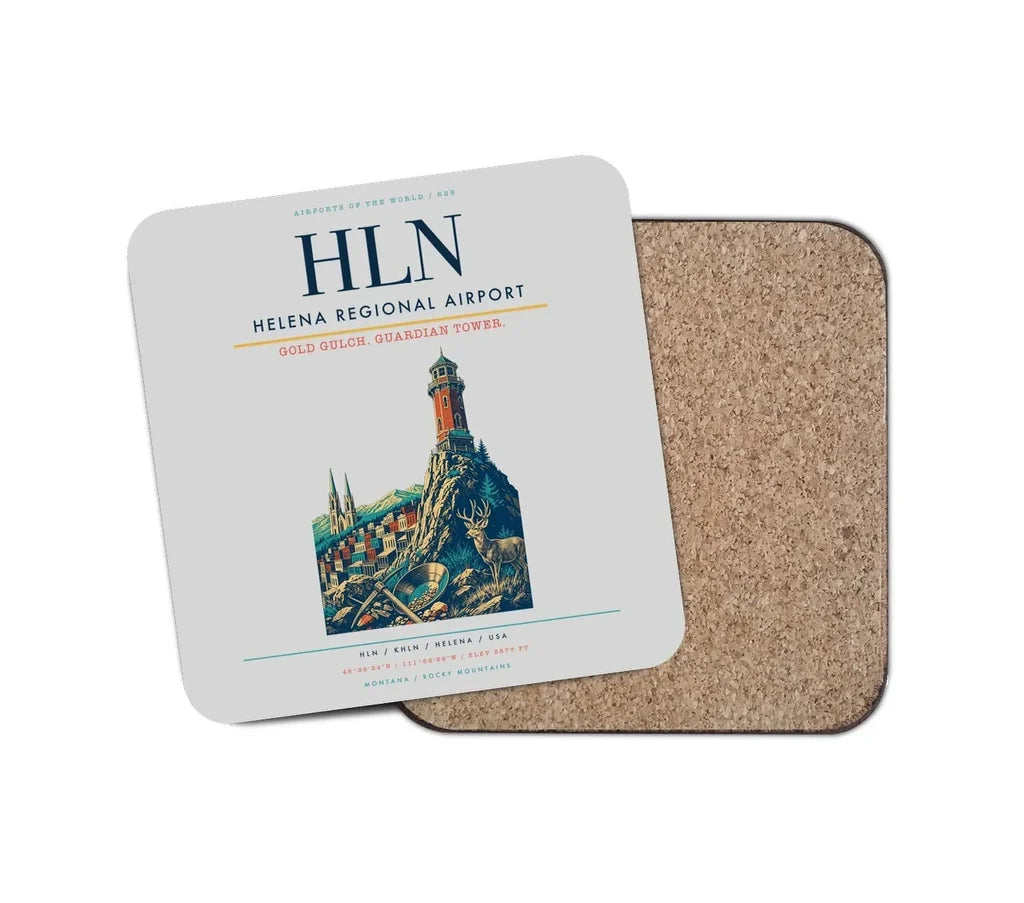 Helena Regional Airport (HLN) design on light gray 1 piece coaster